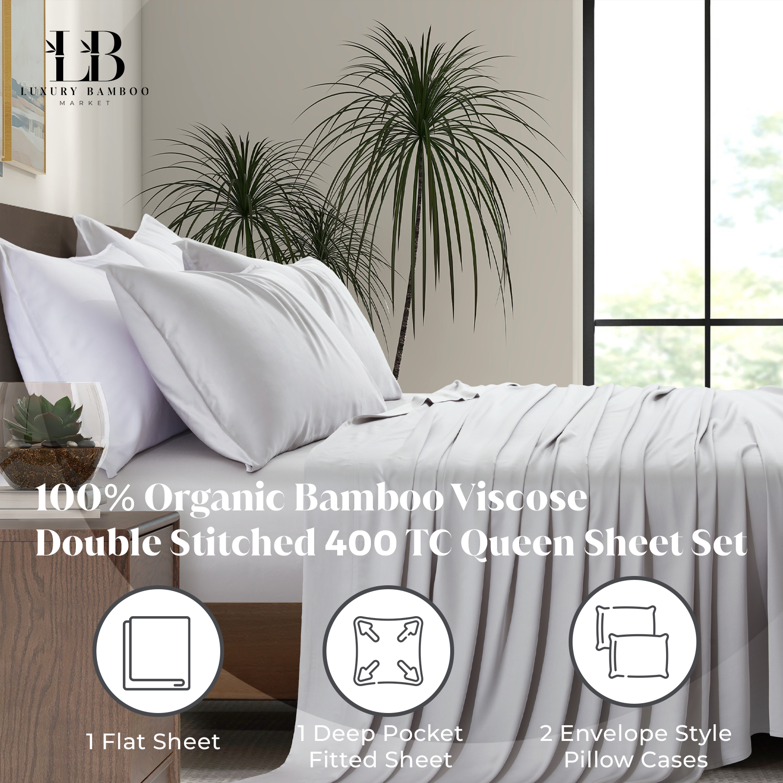 Ivellow 100% Viscose from Bamboo Cooling Sheets Set 4Pcs Extra Deep Pocket Queen Sheets Fit 18-24 Inch Deep Pocket White Sheets Queen Set Silky Soft L : Ivellow 100% Viscose from Bamboo Sheets California
